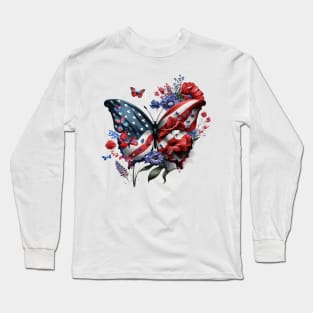 4th of July Floral Butterfly american flag Long Sleeve T-Shirt